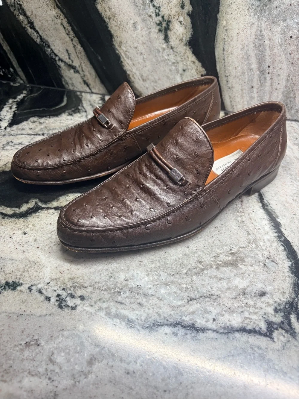 A. Testoni Brown Genuine Ostrich Leather Loafers Italy UK 8 G US ~9.5